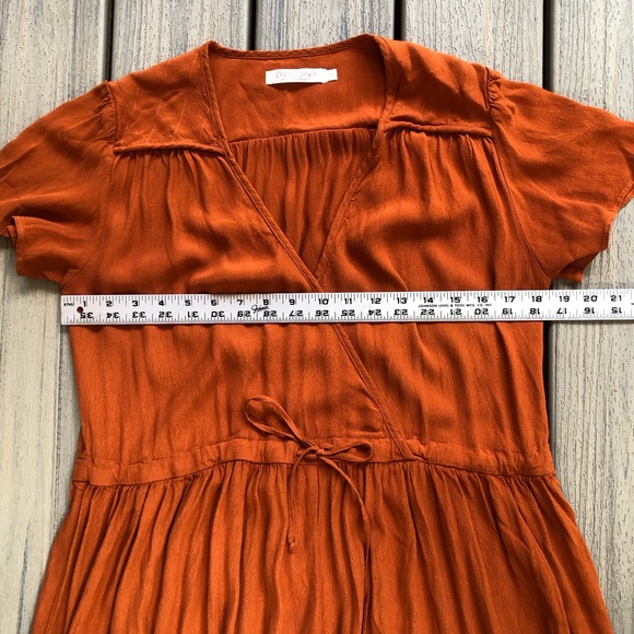 Christy Dawn Burnt Orange Short Sleeve Dress With Tie at Waist Size M - Picture 6 of 9